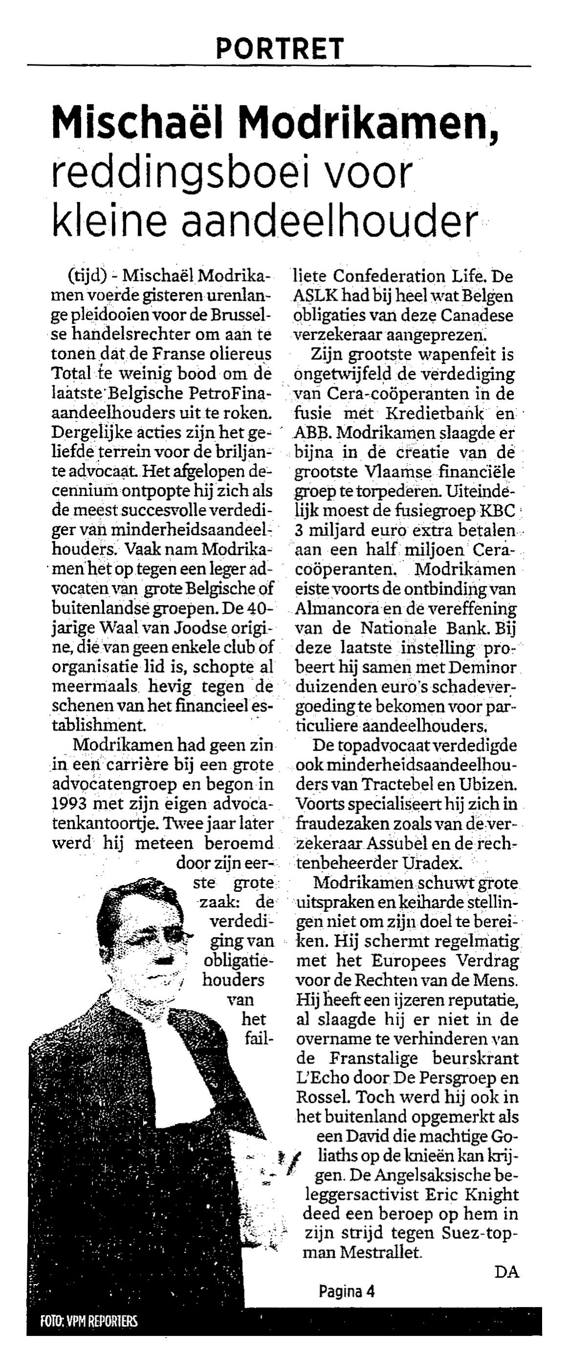 De Tijd – Modrikamen in the Belgian financial press